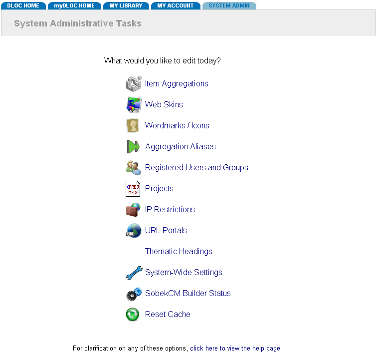 System Admin Menu